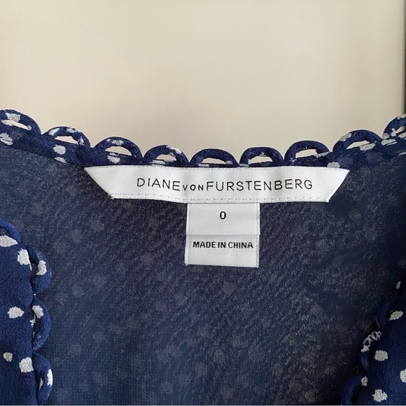 Diane Von Furstenberg Aria Printed Silk Blue White Dot Long Sleeve Tunic Dress - Picture 11 of 16